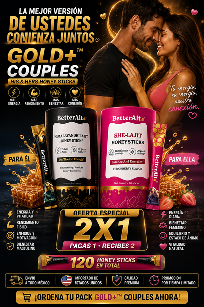 Miel con Shilajit GOLD+™ | 2X1 | 60 Sobres 🔥 para el y ella