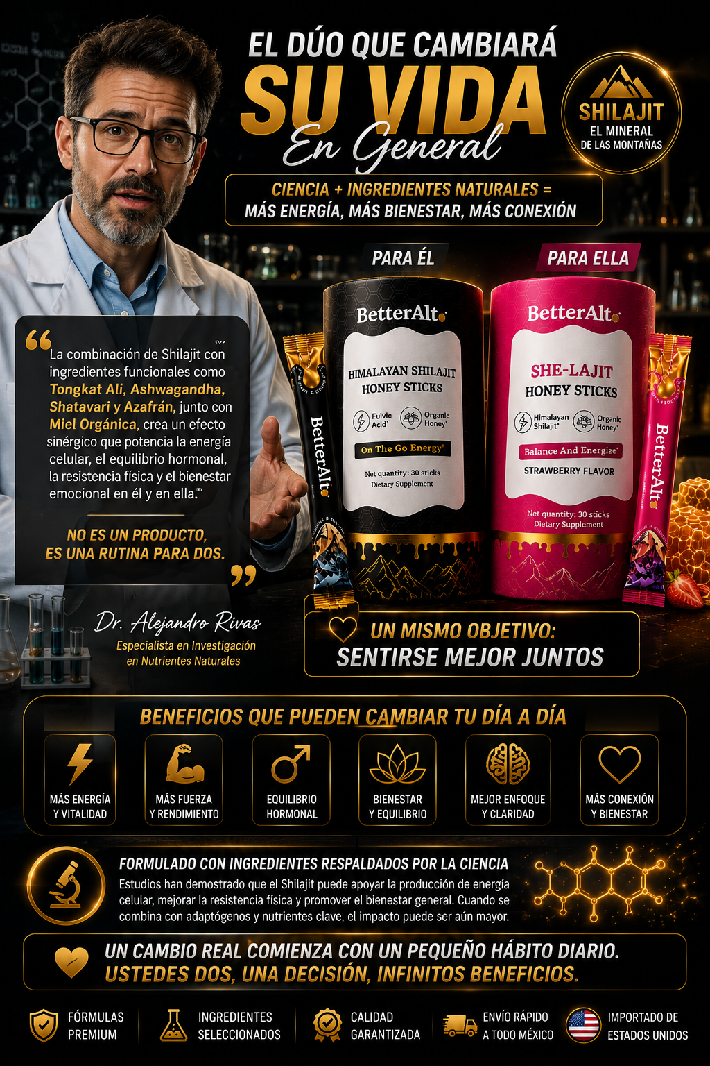 Miel con Shilajit GOLD+™ | 2X1 | 60 Sobres 🔥 para el y ella