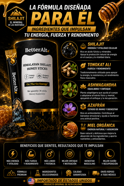 Miel con Shilajit GOLD+™ | 2X1 | 60 Sobres 🔥 para el y ella