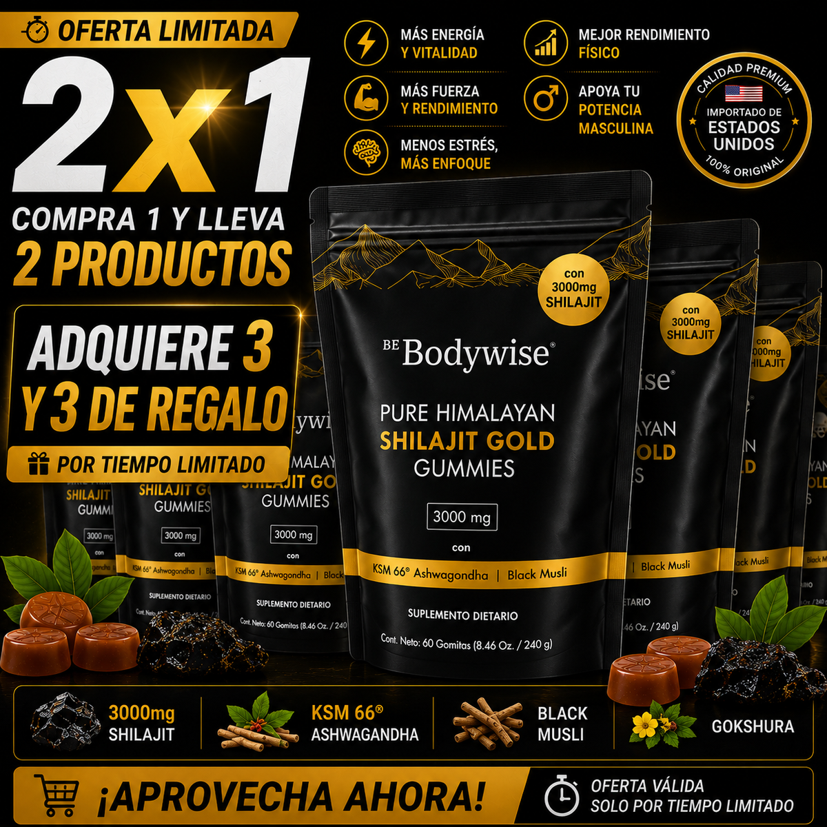 Gomitas de Shilajit Gold Premium puro del Himalaya 2x1 OFERTA LIMITADA!